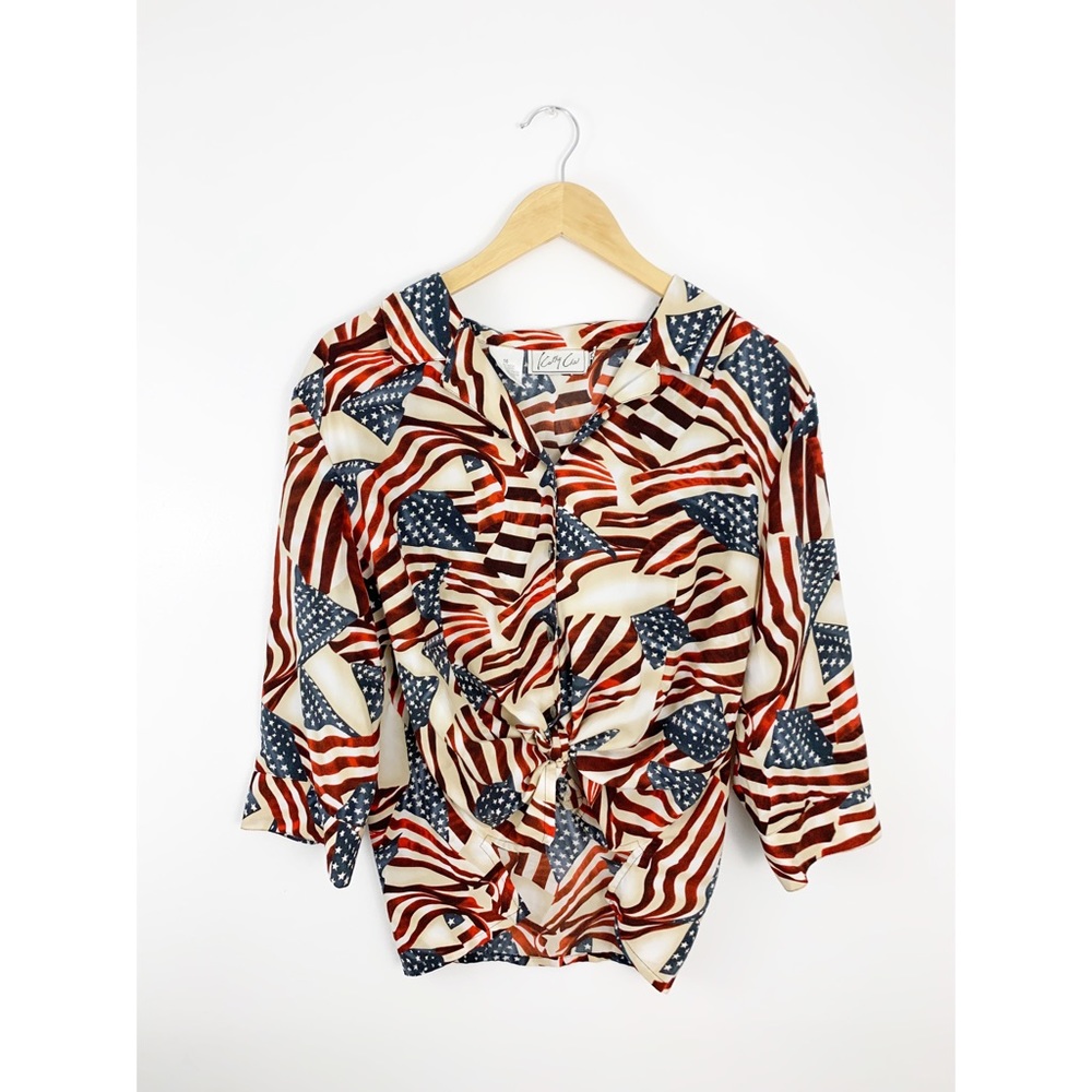 Vintage Kathy Che Vintage American Flag Print Button Down